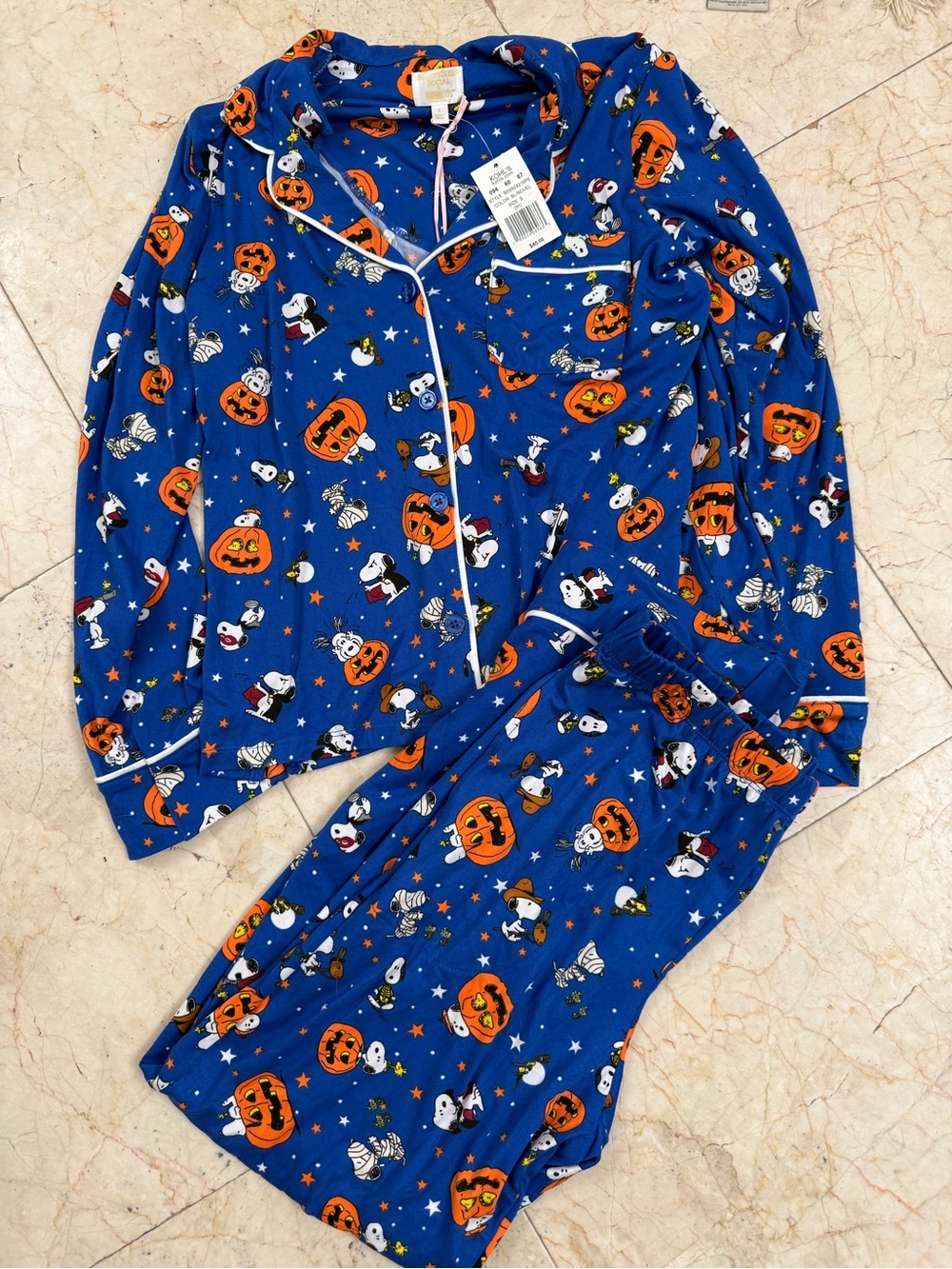 Women’s Snoopy Halloween Pajama Set - Blue Pumpkin Print